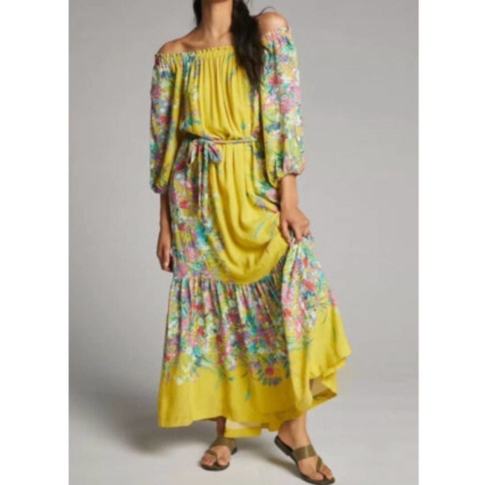 Anthropologie Yellow Floral Maxi Dress